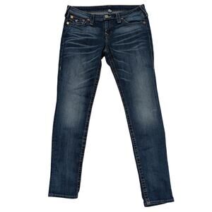 True Religion Skinny Jeans Women's Sz 32 Dark Wash Y2K Style Flap Back Pockets